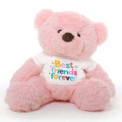 Pink 2 feet Fur Face Big Teddy Bear wearing a Best Friends Forever T-shirt